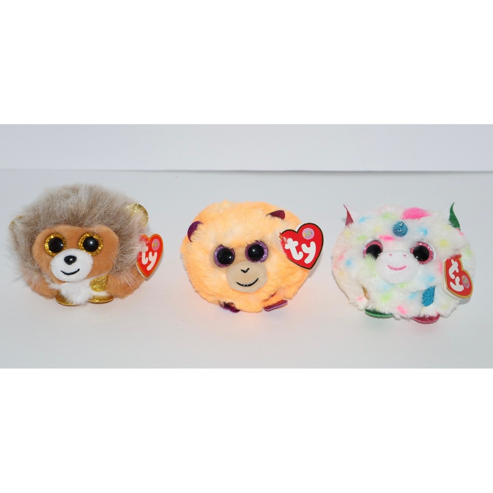 Ty Puffies Plush Set  Monkey Lion Unicorn 3 Inch 3 pc Lot